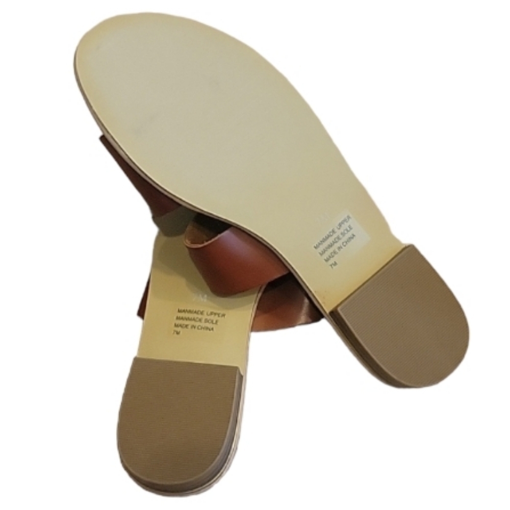 NEW! ANN TAYLOR LOFT Cut Out Flat Cegan Leather Cognac Slide Sandals 7. - Picture 6 of 6
